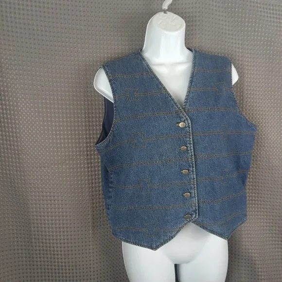 Vintage Wrangler Western Denim Vest Womens Large Blue Button Front - Picture 2 of 13